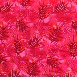 Tissu rouge vif avec motifs feuillage facon pochoir