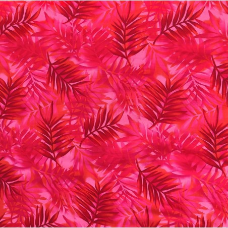 Tissu rouge vif avec motifs feuillage facon pochoir