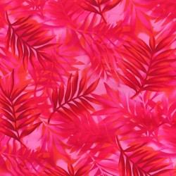 Tissu rouge vif avec motifs feuillage facon pochoir
