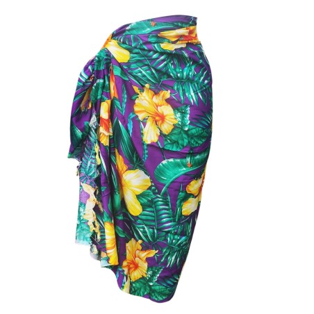 Paréo violet motifs  gros hibiscus jaune