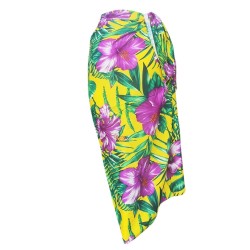 Paréo couleur Jaune motifs  gros hibiscus flamboyant