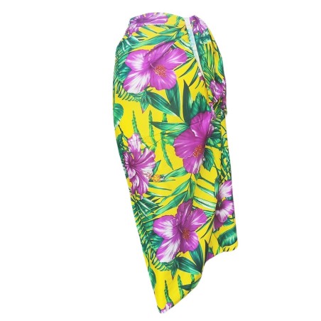 Paréo couleur Jaune motifs  gros hibiscus flamboyant
