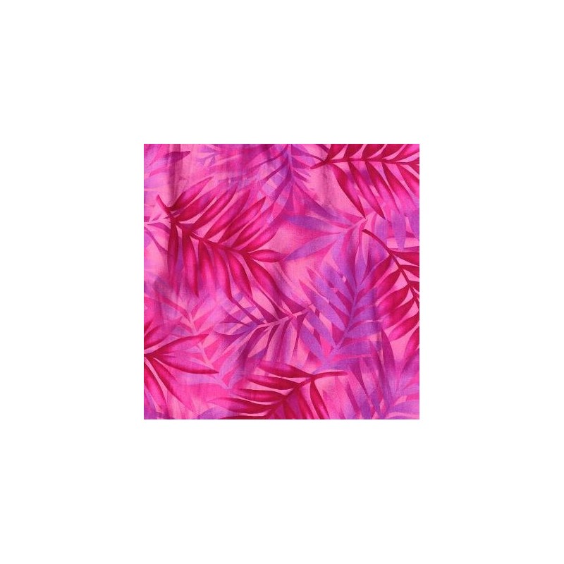 Tissu rose vif avec motifs feuillage facon pochoir