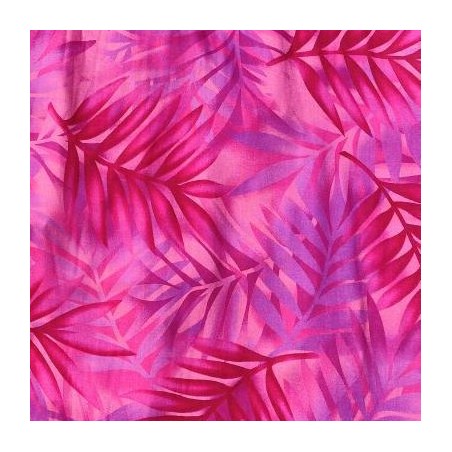 Tissu rose vif avec motifs feuillage facon pochoir