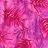 Tissu rose vif avec motifs feuillage facon pochoir