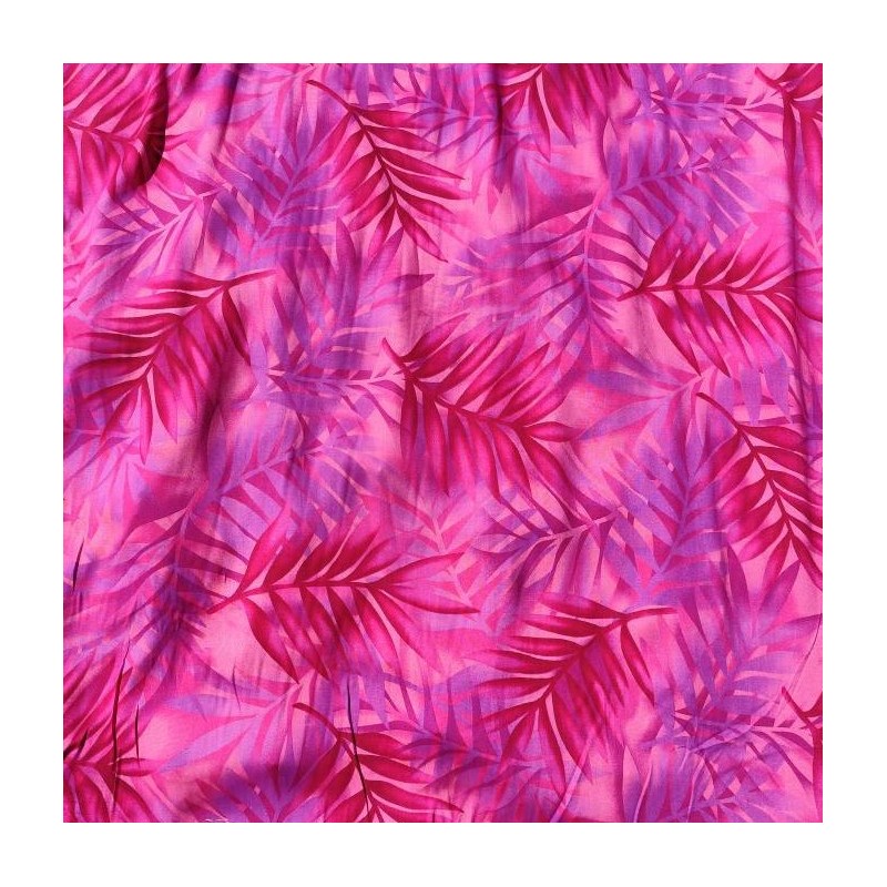 Tissu rose vif avec motifs feuillage facon pochoir