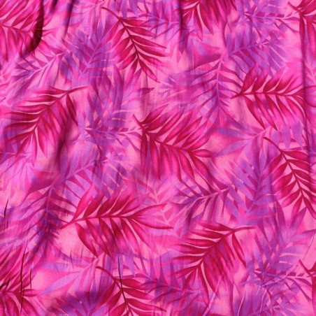 Tissu rose vif avec motifs feuillage facon pochoir