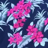 Tissi fleuri fond noir motifs fleurs de frangipane couleurs rose et argent