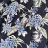 Tissi fleuri fond noir motifs fleurs de frangipane couleurs gris et argent