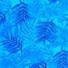 Tissu bleu vif avec motifs feuillage facon pochoir