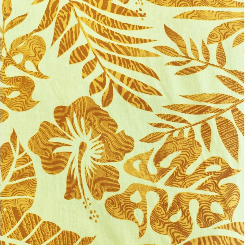 Tissu de couleur verte avec motifs hibiscus