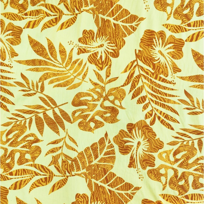 Tissu de couleur verte avec motifs hibiscus