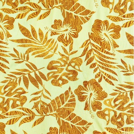 Tissu de couleur verte avec motifs hibiscus