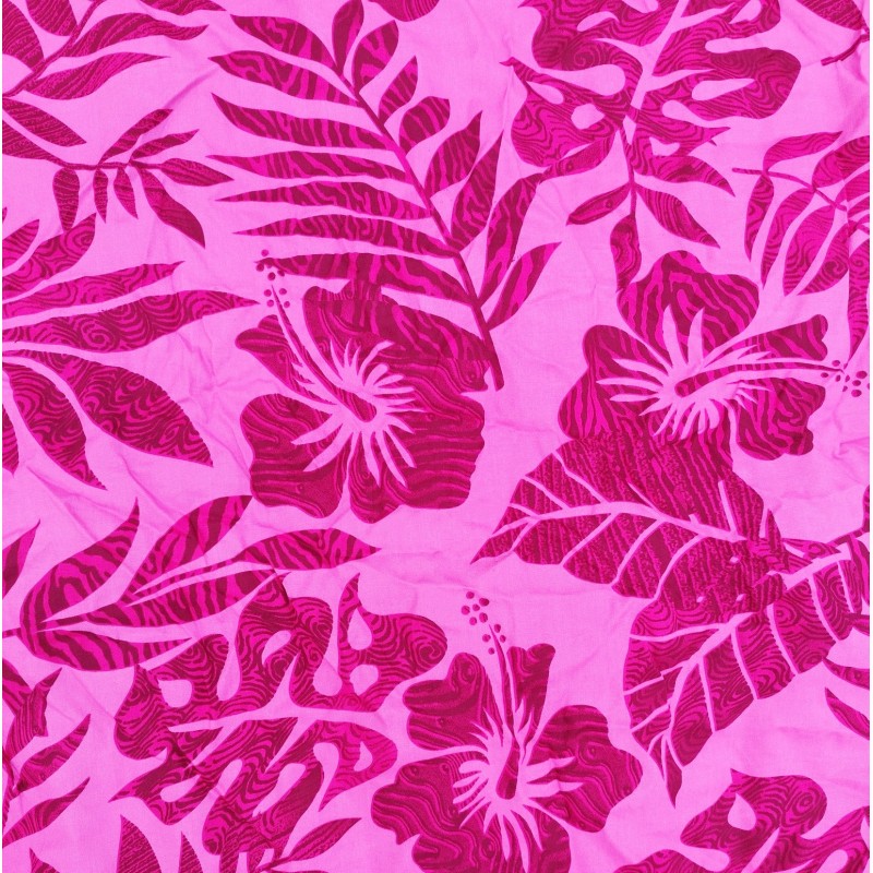 Tissu de couleur rose avec motifs hibiscus