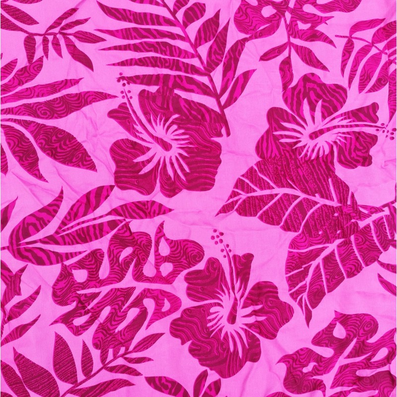 Tissu de couleur rose avec motifs hibiscus