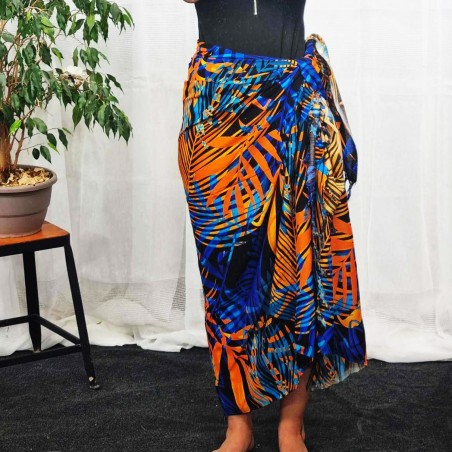 Paréo orange et bleu leaf