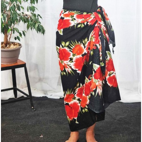 Paréo Noir et rouge hibiscus line