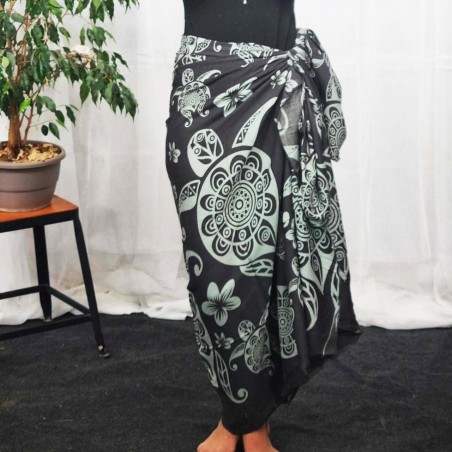 Paréo Gris tatouage tortue mandala