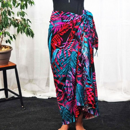 Paréo couleur turquoise fushia rouge motifs feuillage