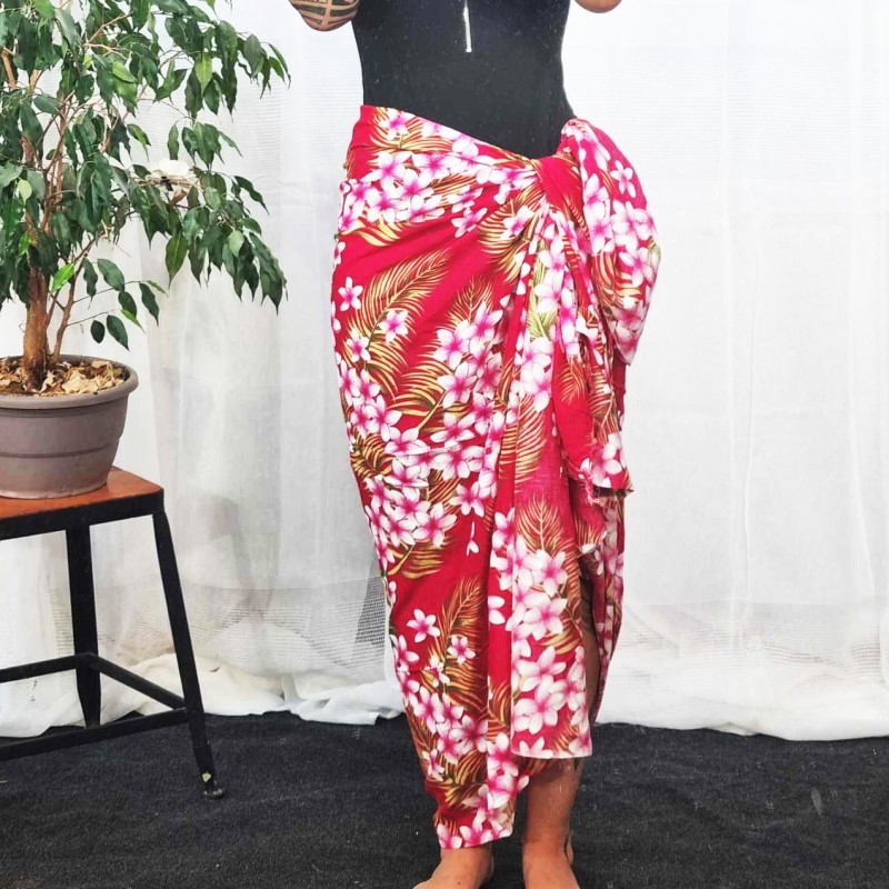 Paréo rose fushia aux motifs frangipane