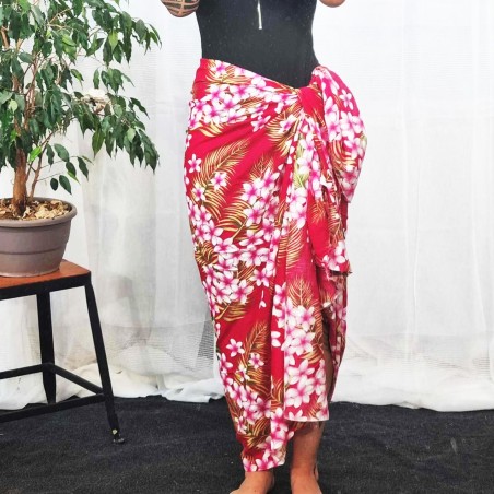 Paréo rose fushia aux motifs frangipane