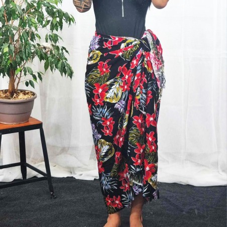 Paréo Noir et rouge oahu