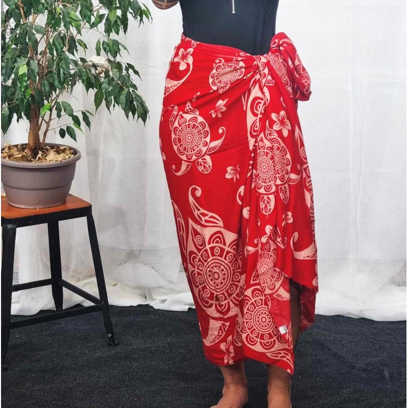 Paréo Rouge tatouage tortue mandala