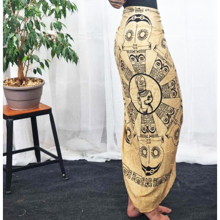 Paréo tatotouage couleur crème motif tiki et casse tête