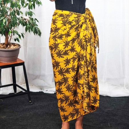 Paréo jaune motifs petits palmiers noir