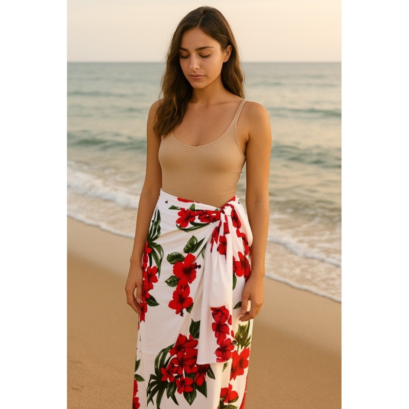 Paréo Blanc et rouge Flower Saison