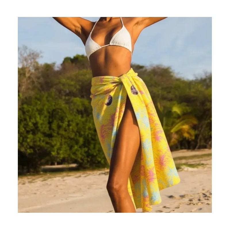 Paréo de plage fabrication artisanal couleur jaune turquoise rouge