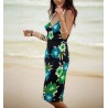 Paréo noir motif imprimé hibiscus vert
