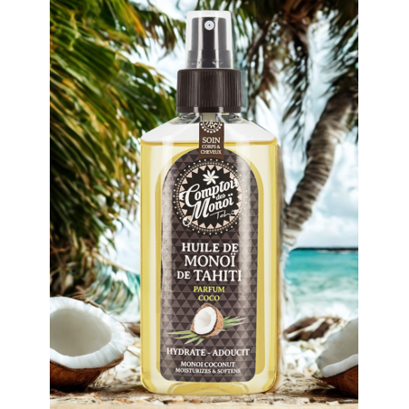 Huile Monoï de Tahiti Coco Spray 100ml - Soin Corps et Cheveux et Anti-Moustiques | Comptoir des Monoï