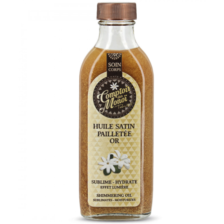 Huile Satin Pailletée Or 100ml - Eclat Doré Corps et Cheveux au Monoï de Tahiti | Comptoir des Monoï