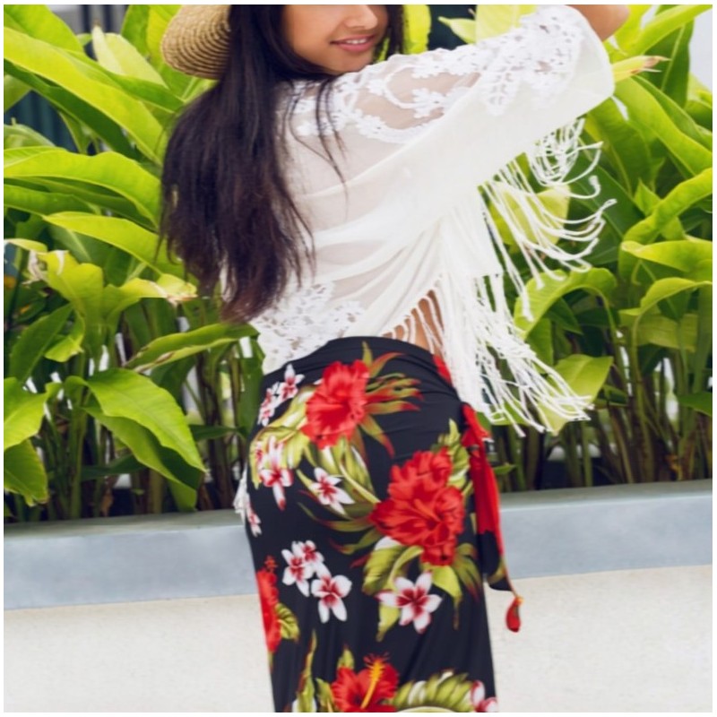 Paréo noir et rouge hibiscus Syriacus