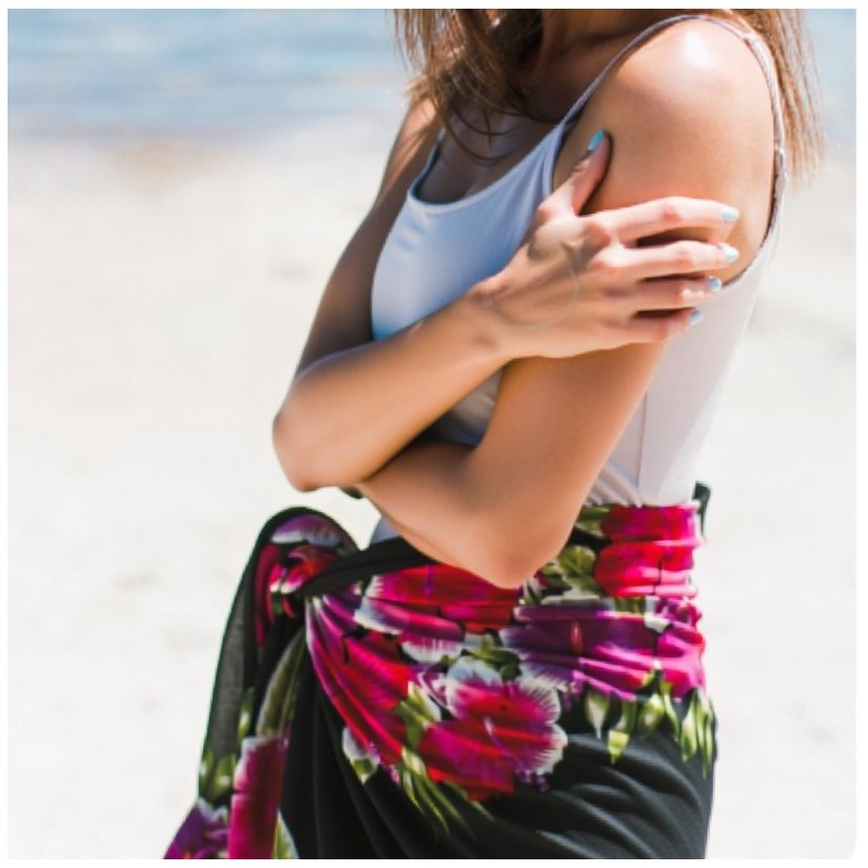 Paréo Noir et rose hibiscus line