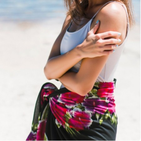 Paréo Noir et rose hibiscus line