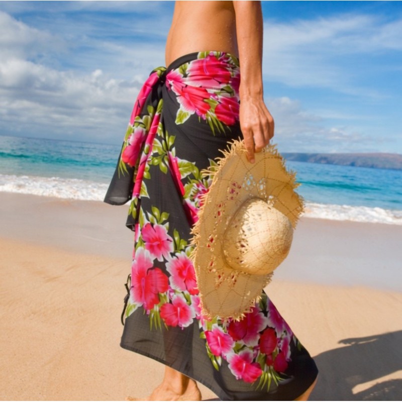 Paréo Noir et rose hibiscus line