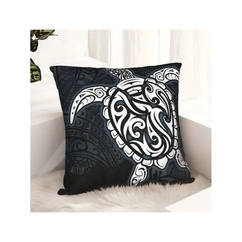 Housse de Coussin tortue tatouage noir et blanc