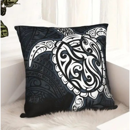 Housse de Coussin tortue tatouage noir et blanc