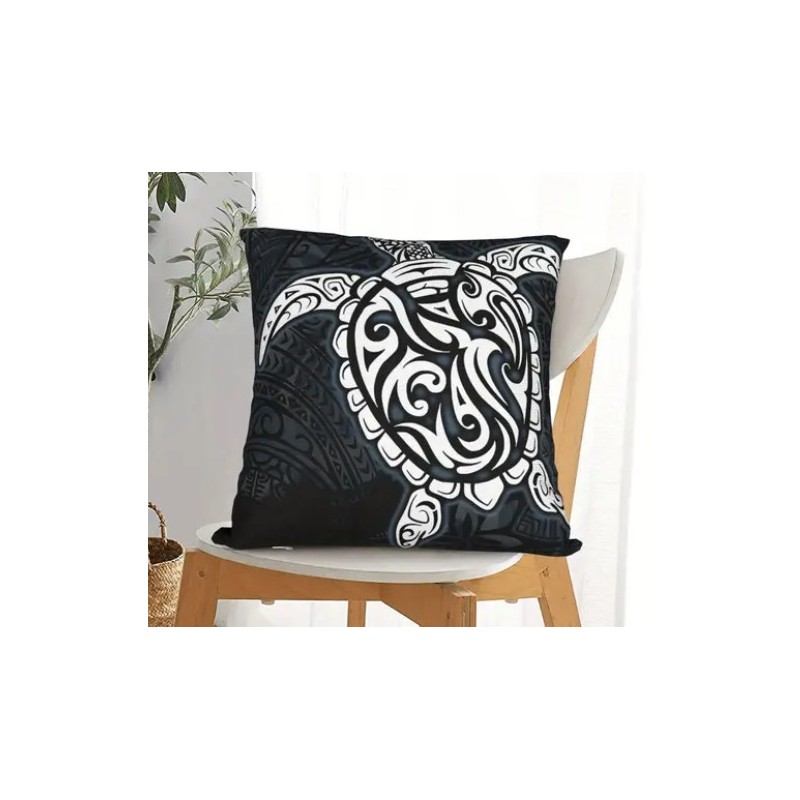 Housse de Coussin tortue tatouage noir et blanc
