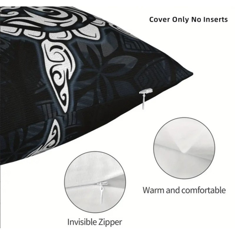 Housse de Coussin tortue tatouage noir et blanc