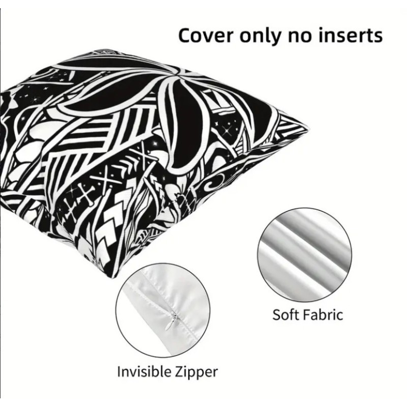 Housse de Coussin tiaré tatouage noir et blanc