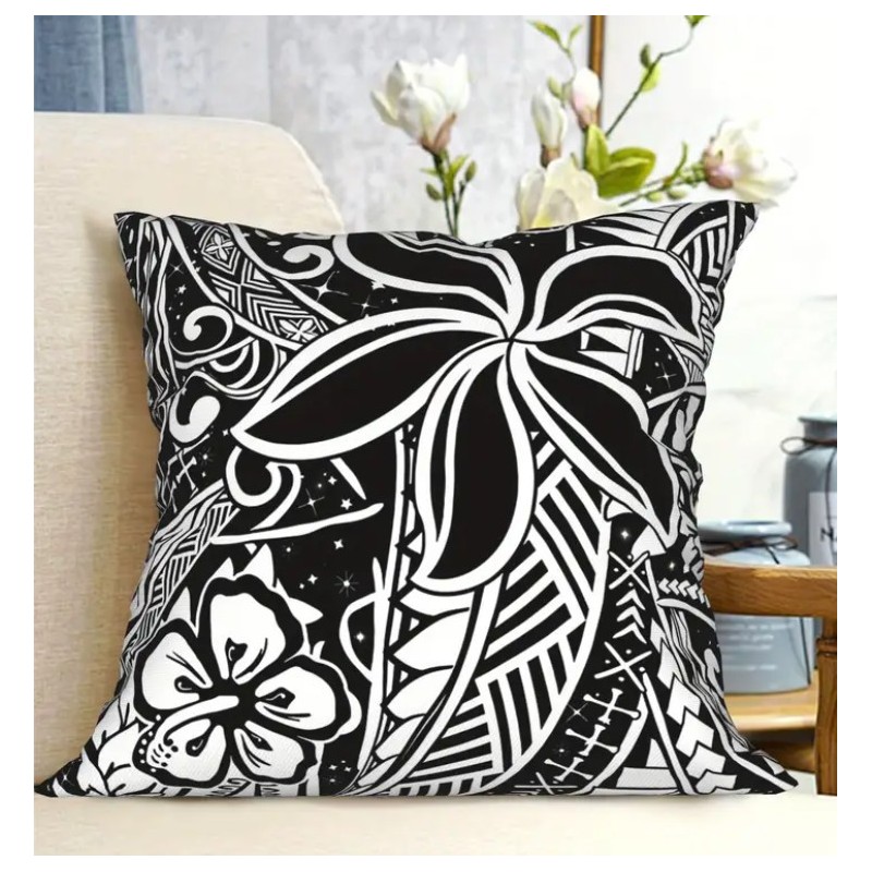Housse de Coussin tiaré tatouage noir et blanc