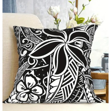 Housse de Coussin tiaré tatouage noir et blanc