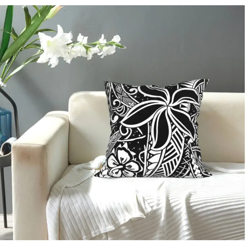 Housse de Coussin tiaré tatouage noir et blanc