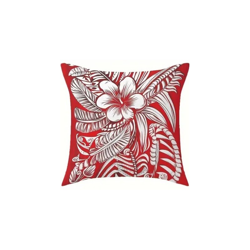 Housse de Coussin rouge et blanc hibiscus