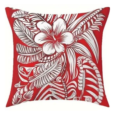 Housse de Coussin rouge et blanc hibiscus
