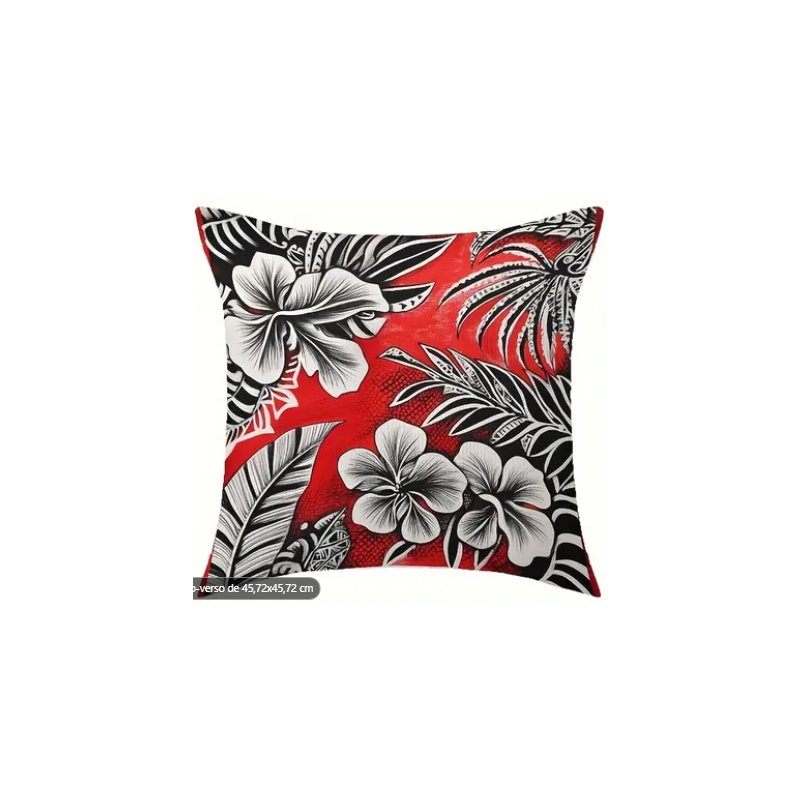 Housse de Coussin hibiscus tropical noir et rouge