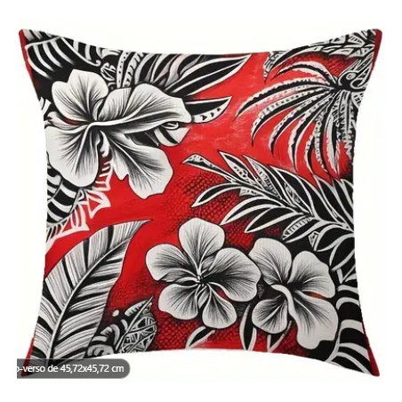 Housse de Coussin hibiscus tropical noir et rouge